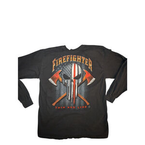 Gildan Black Firefighter Long Sleeve Tee L, Mens